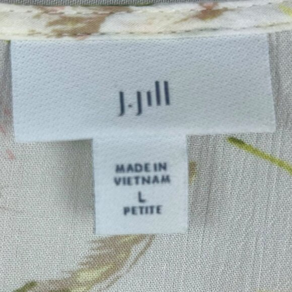 J Jill Floral Ruffle Trim Blouse Women Large Petite White Pink Green Cottagecore - Picture 11 of 11